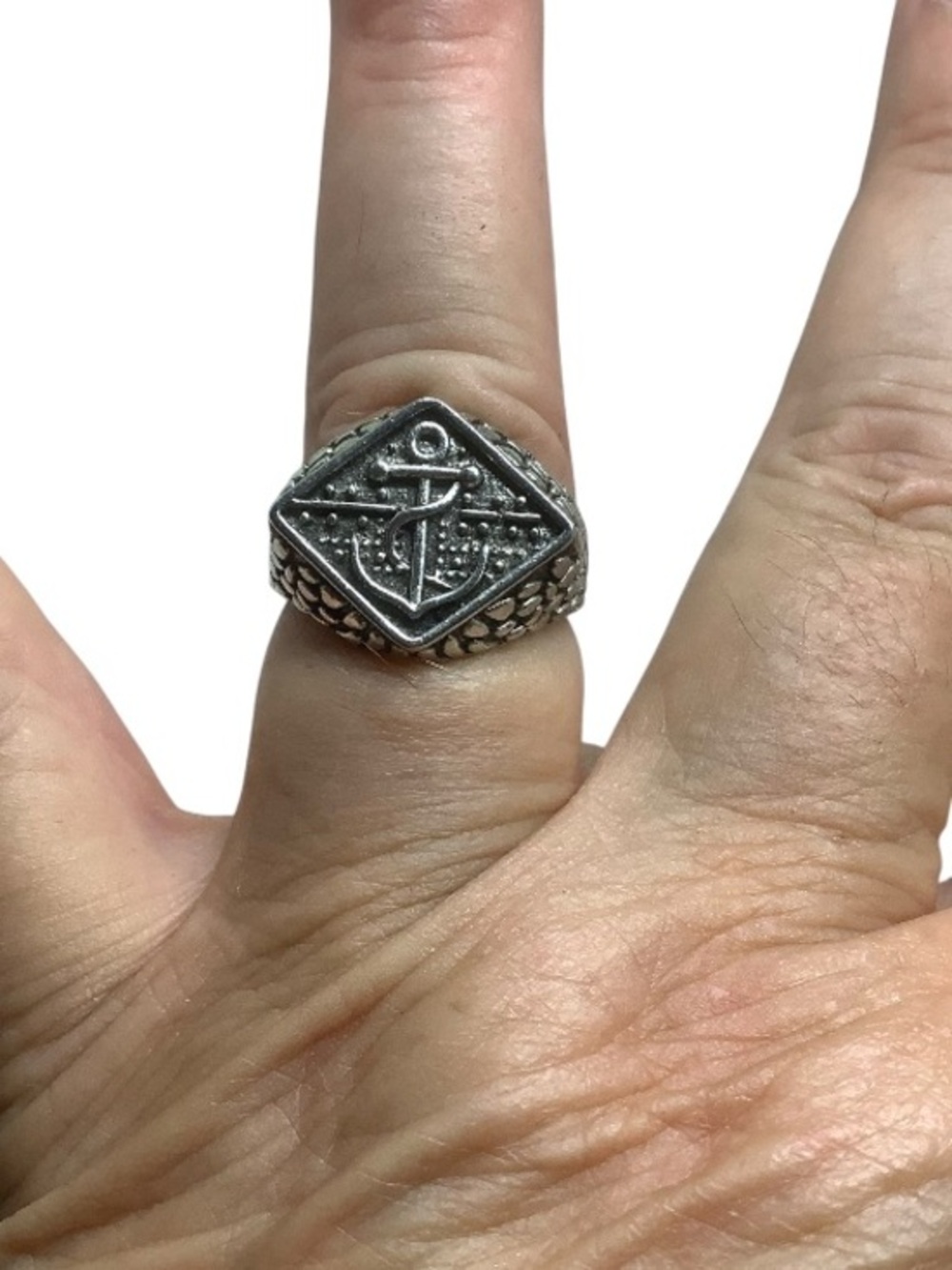 Textured Silver-Tone Signet Ring